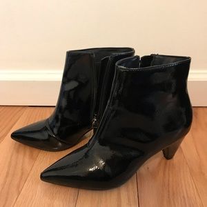 Patent faux leather booties zip up